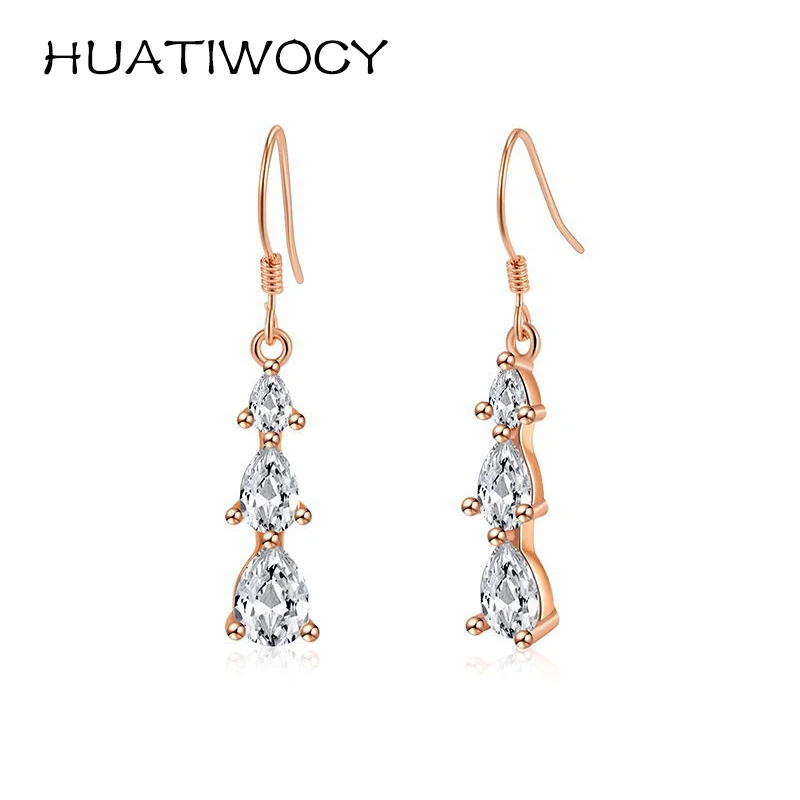 

HUATIWOCY Trendy 925 Silver Jewelry Earrings Accessories with Zircon Gemstone Drop Earring for Women Wedding Party Promise Gift