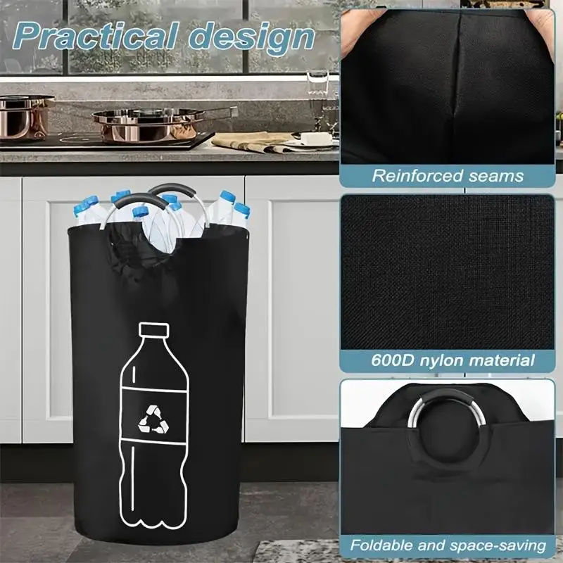 82L Empty Bottle Storage Basket Folding Kitchen Wastewater Bottle Collector Bag With Aluminum Handle Large Capacity Bin