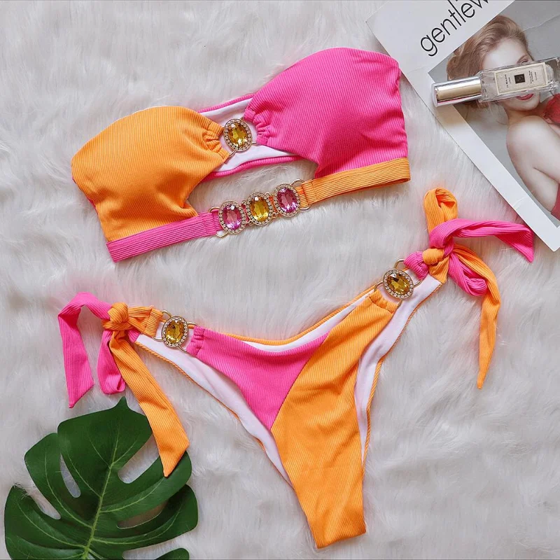 

Summer Brazilian Diamond Bikini Women Swimwear Swimsuit Two-piece Bikini Set Bather Bathing Suit Swim Woman Beachwear Bandage