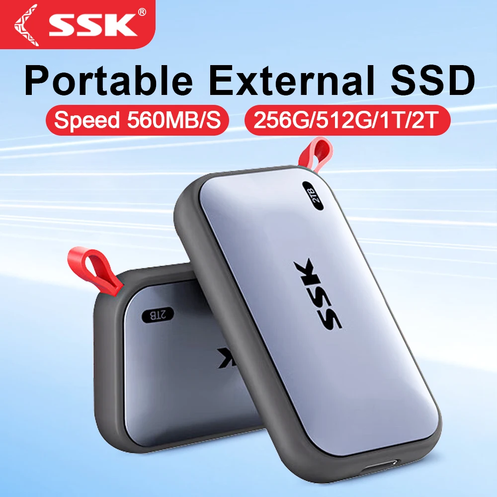 SSK 외장형 솔리드 스테이트 드라이브 휴대용 SSD USB 3.2 최대 560MB/s 타입-C 외장 하드 드라이브 노트북 데스크탑 게임 콘솔용