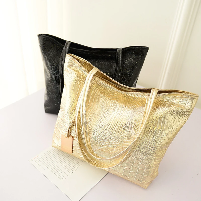 Women's Shoulder Bags Large Capacity PU Leather Retro Crocodile Pattern HandBag Fashion Underarm Shopper Totes for Travel