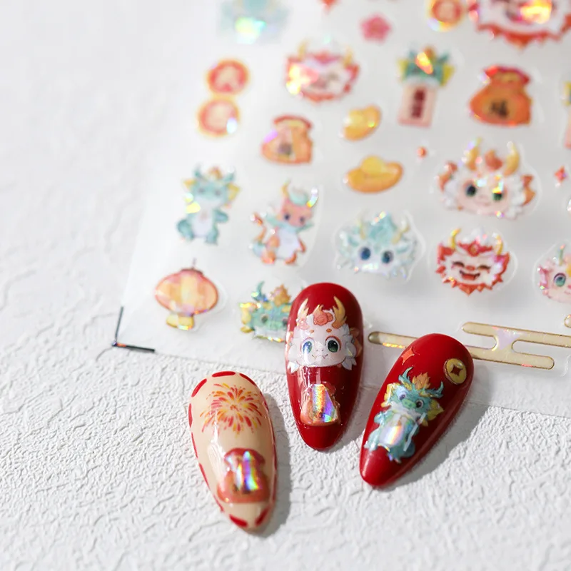 

[Meow.Sensei] Cartoon New Year Dragon Frosted Nail Stickers Paper Adhesive Nail Stickers Jelly Series M-203