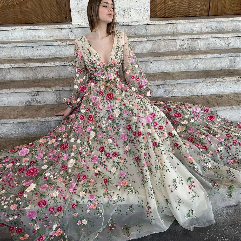 S161ce8fea1eb4388a463cf4964961b51W Luxury Embroidery Long Evening Dresses Garden Floral Vintage Formal Prom Dress for Women Wedding Party Mallzona