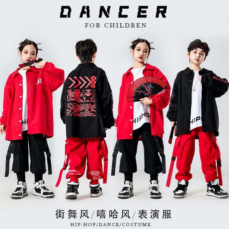 

Kids Hip Hop Clothing Black Oversize Shirt Casual Cargo Jogger Pants for Girl Boy Streetwear Jazz Dance Costume Street Clothes