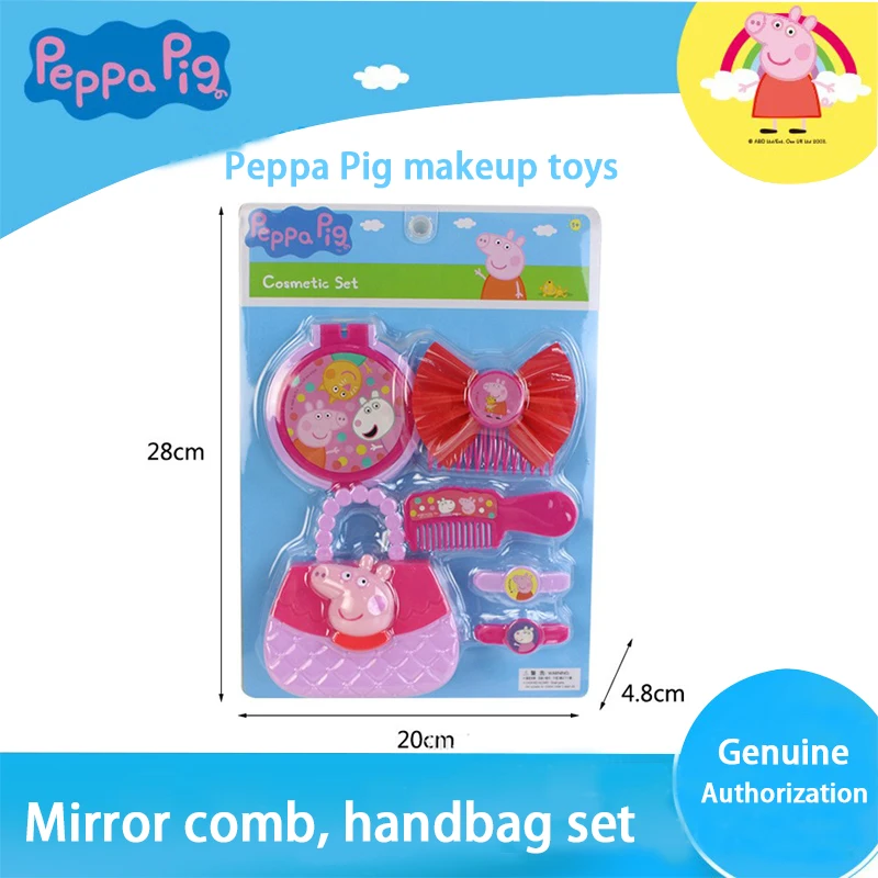 Set Peppa Pig Children's Imitation Mirror Comb Makeup Box Makeup Bag for Girls Princess Dressing Table Home Toy Birthday Gift