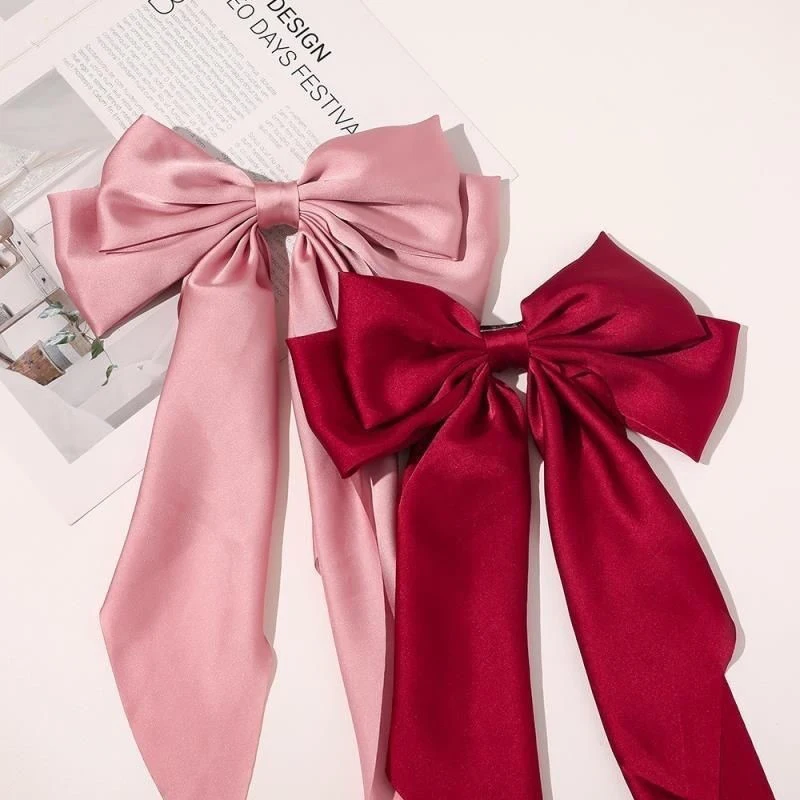 Elegant Bow Ribbon Hair Clip Fashion Simple Solid Satin Spring Clip