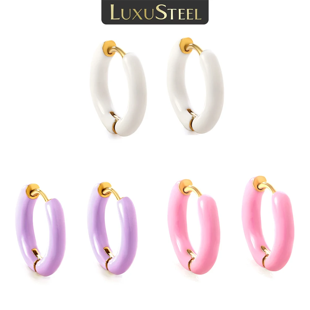 LUXUSTEEL 2022 New Colorful Round Hoop Earrings For Women Girls Stainless Steel Candy Color Huggie Bobo Trend Piercing Jewelry