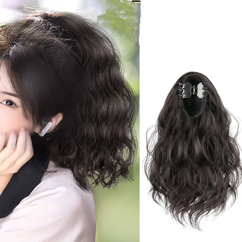 Natural Fluffy Curly Ponytail Grab Clip-on Wig Girls Pony Tail Hairpiece Hair Extensions for Women Girls claw clip ponytail hair extensions long curly hair natural bow tail false hair for synthetic women horse tail black hairpiece