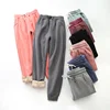 Thickened Lamb Velvet Pocket Cotton Pants Harlan Style Women's Autumn Winter Warm Trousers Casual Sweatpants with Cuffs
