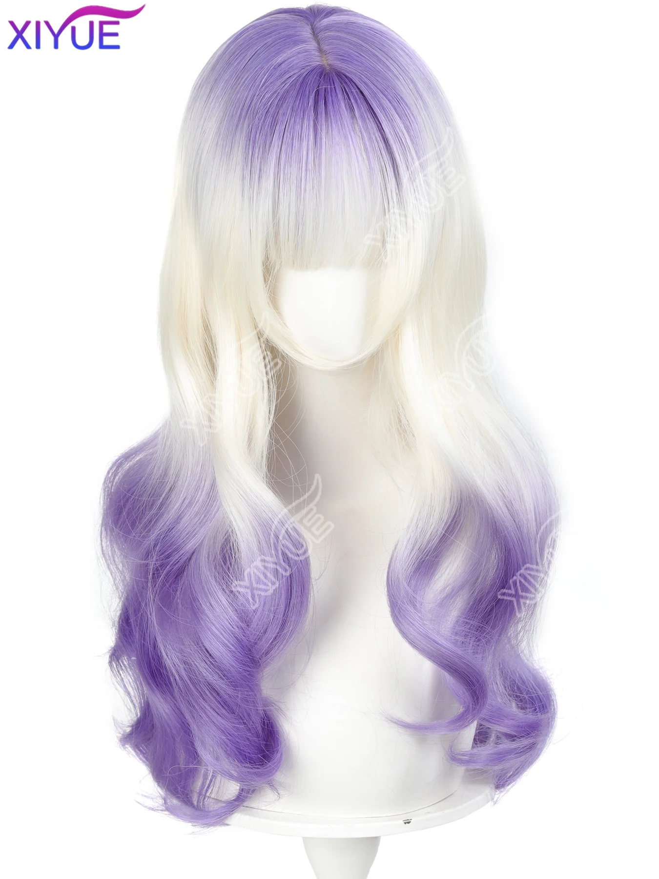 XIYUE Synthetic Long curly hair Lolita Wig with Bangs Wig Girl Cute white gradient purple Cosplay Party Halloween Harajuku Wig