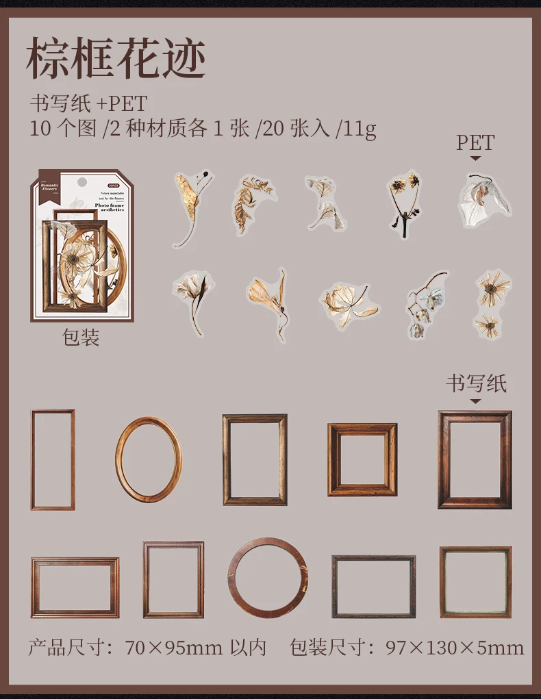 Journal GO 20 Stück Vintage-Fotorahmen, Dual-Material-Aufkleber-Set, DIY-Tagebuch, Scrapbooking, Collage, Junk Journal, DIY, Boarder-Aufkleber – Detail 16