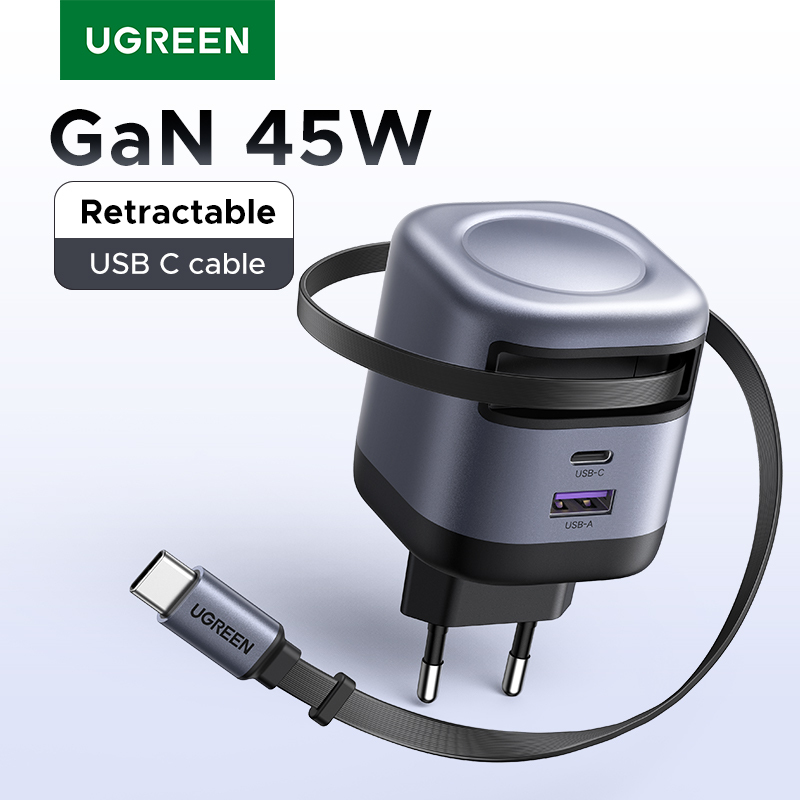 UGREEN 45W GaN Retractable Cable Charger UFCS PPS QC PD 3.0 Fast Charger For iPhone 16 15Pro Samsung S25 iPad Macbook Air Tablet