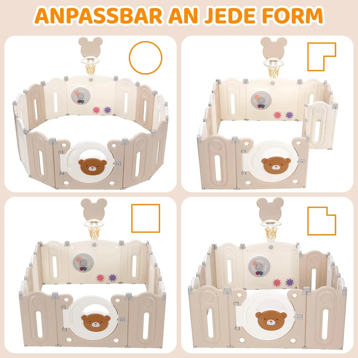 Foldable Baby Playpen 14-Panel Baby Fence Kids Activity Center Safety Play Yard with Basketball Hoop and Toy Board