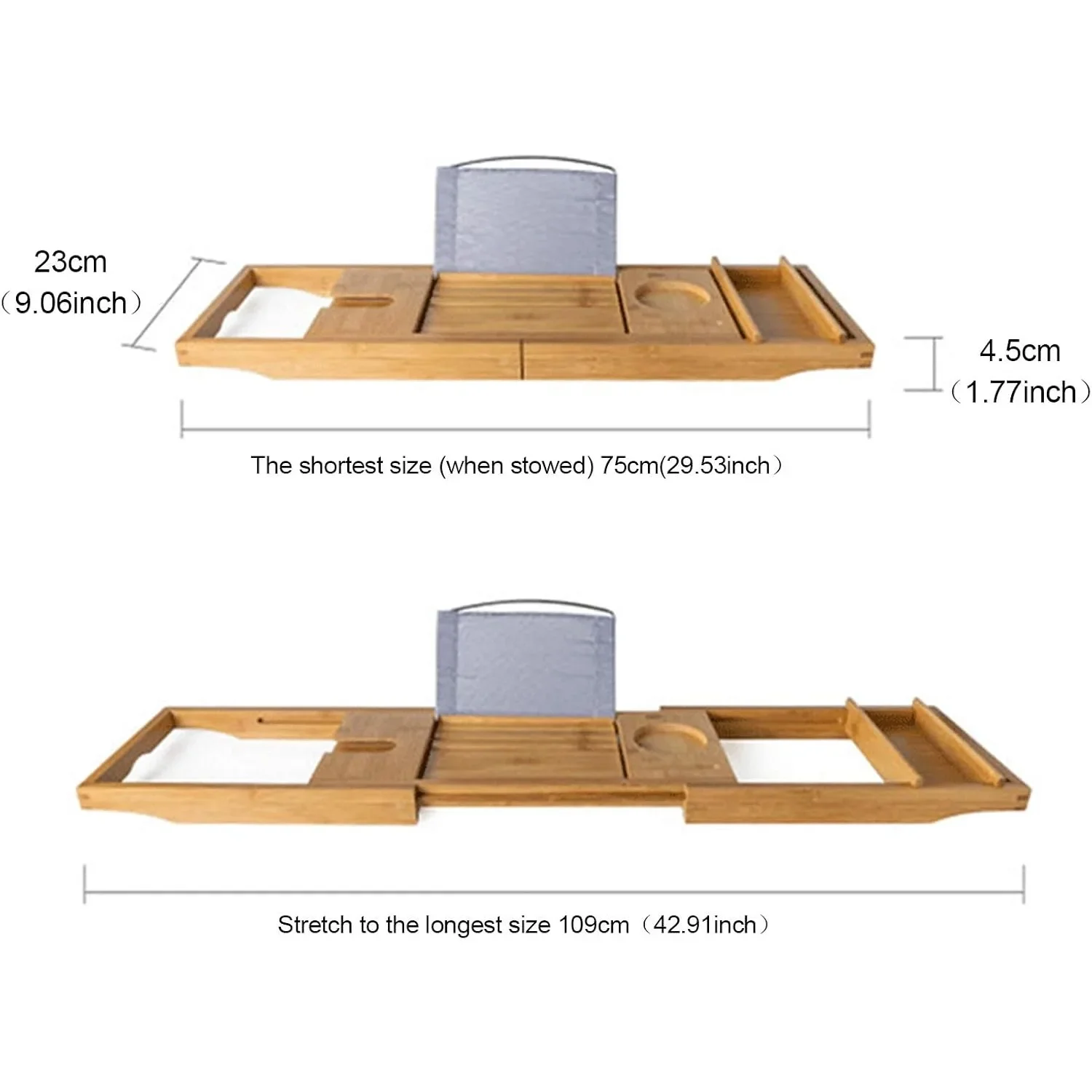 Bamboo Bath Tray Bathtub Caddy,Luxury Expandable Tub Holder Rack with Wine Glass Holder,Shower Reading Pad Holder W/Phone Slot 4