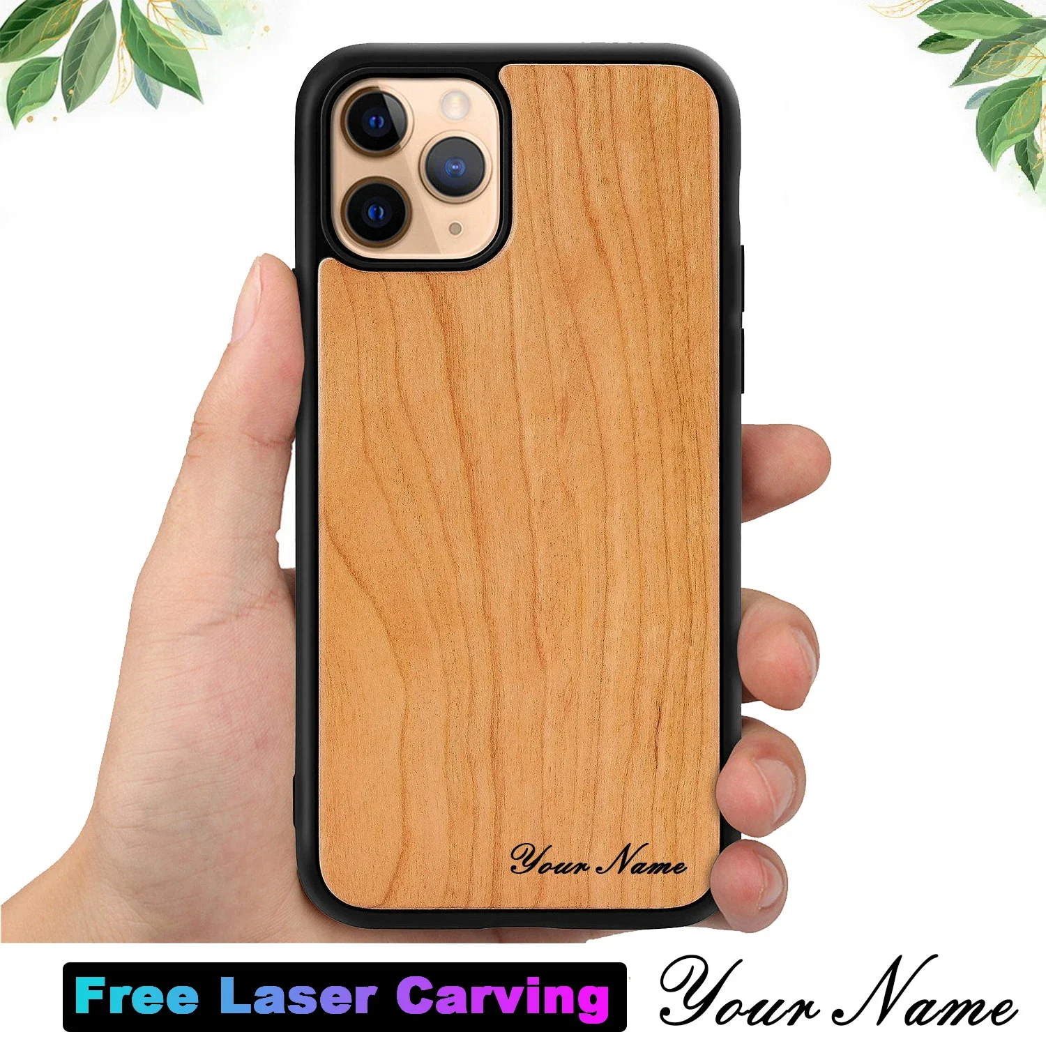 

Personalized Custom Solid Wood Bamboo Wooden Phone Case Engraving of Your Name for iPhone 15 11 12 13 14 Pro Max 15 14 Plus Pro