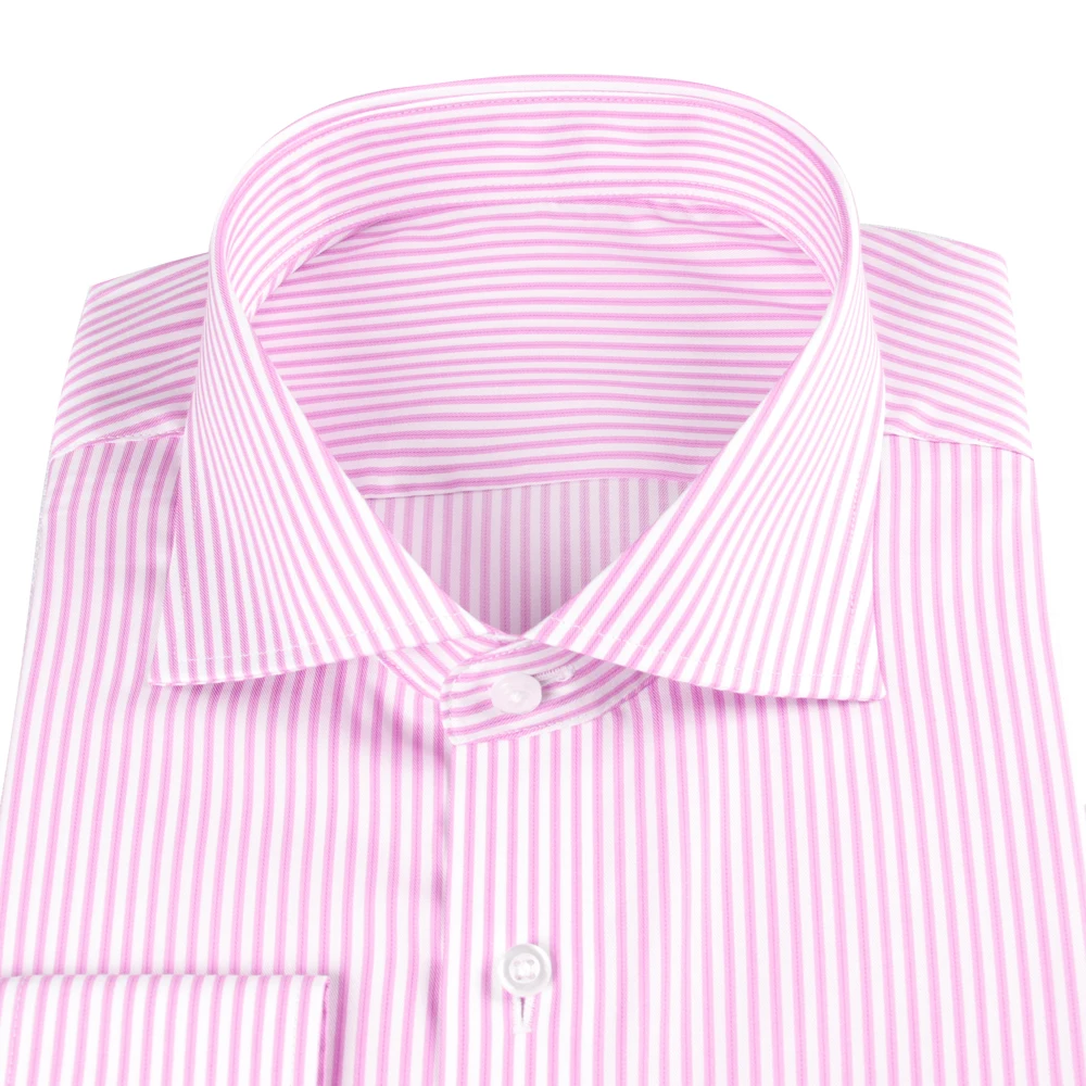 Latest Fashion Design Luxury 70s 100% Cotton Pink Pinstripe Men Shirt Custom Made Dress Shirt For Men Tailor Made Shirts Striped