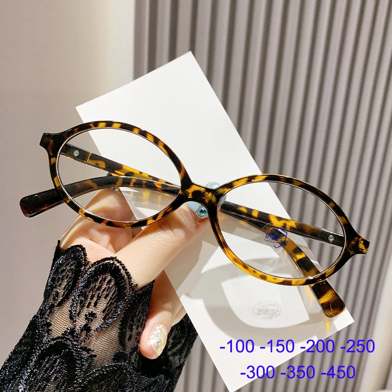 Anti Blue Light Oval Myopia Glasses Retro Small Frame Transparent Prescription Glasses Men Ultralight Clear Nearsight Eyewear 2