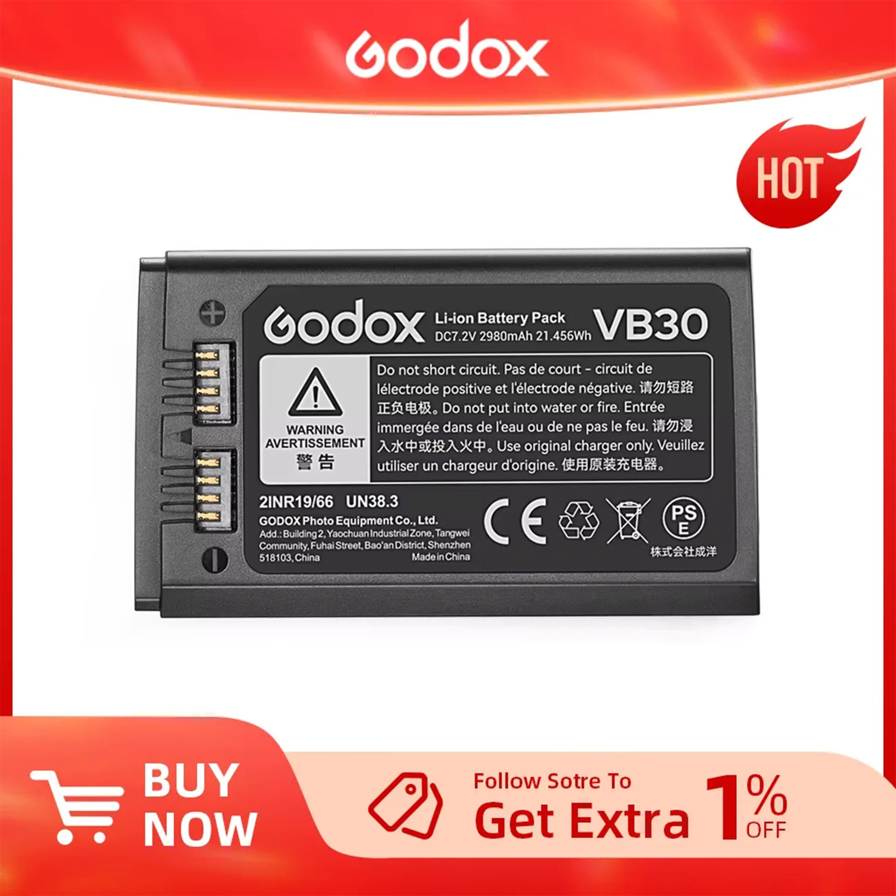 GODOX VB30 Type-C Rechargeable Battery For V1 Pro, V860III, V850III, AD100Pro Flash (Upgrade From VB26)