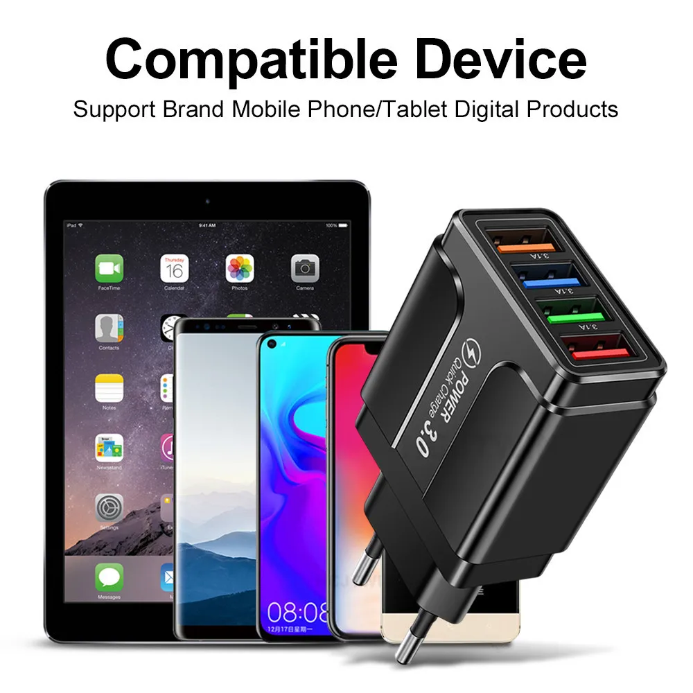 USB 발광 멀티 포트, 여행용 충전 헤드, 미국, EU, 영국 충전기, 나비 4 USB, 3.1A