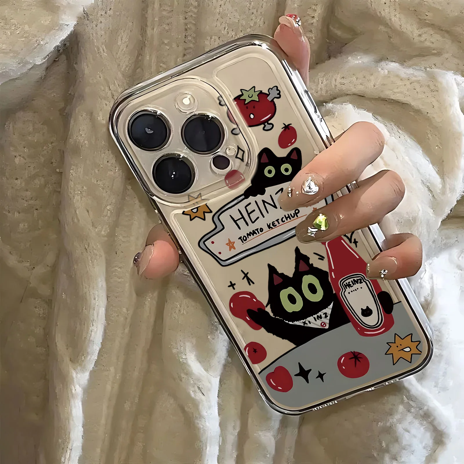 Tomato Sauce Black Cat Design Clear Soft Phone Case