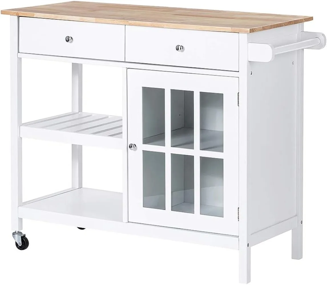 RollingKitchenIslandPortableKitchenCartWoodTopKitchenTrolley