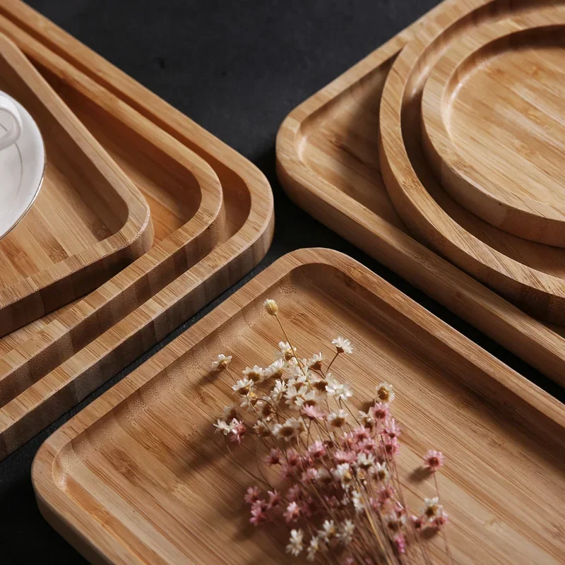 Bamboo Cutting Board Household Cut Bread Pizza Fruit Wooden Round Base Food Tray Cutting Board with Handle Kitchen Utensils