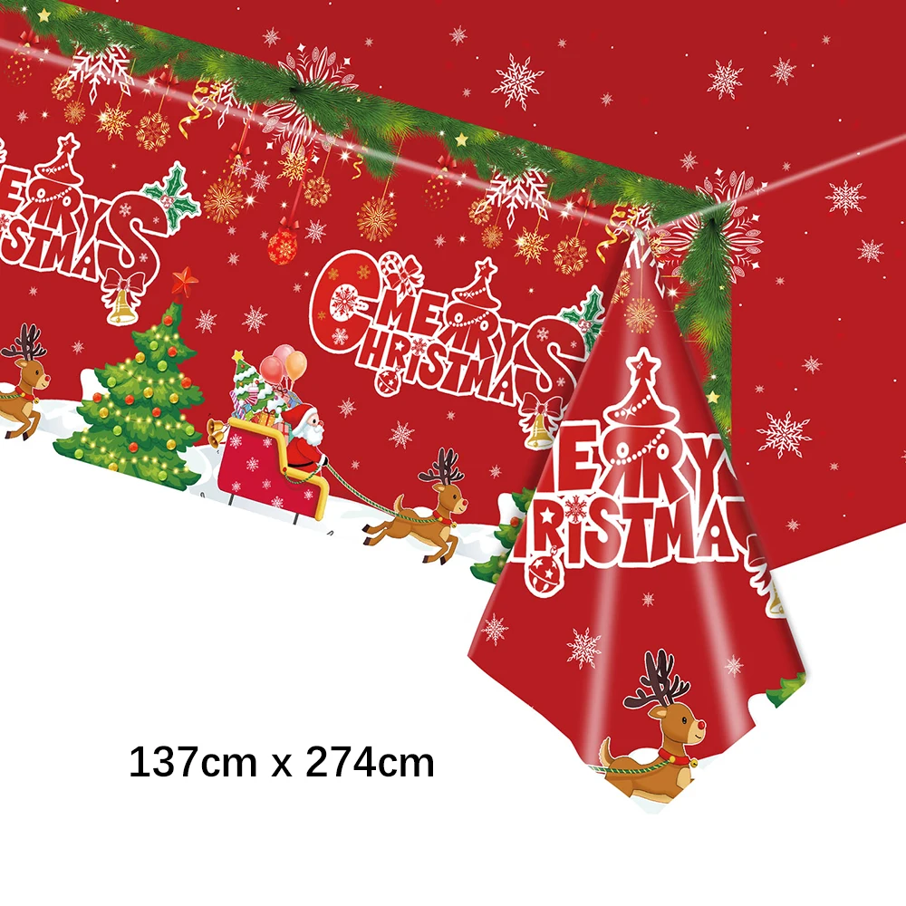 Christmas Disposable Tablecloth Santa Claus Snowman Plastic Table Cover Xmax Party Dining Table Cloth Christmas Decoration 2024