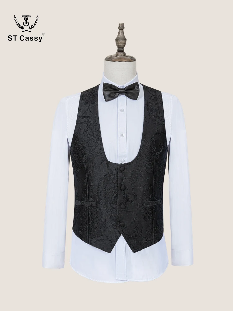 ST Cassy Retro carving Party Dress Slim Fit Tuxedo Prom Suit Fashion black Male Groom Wedding three-piece mens suit
