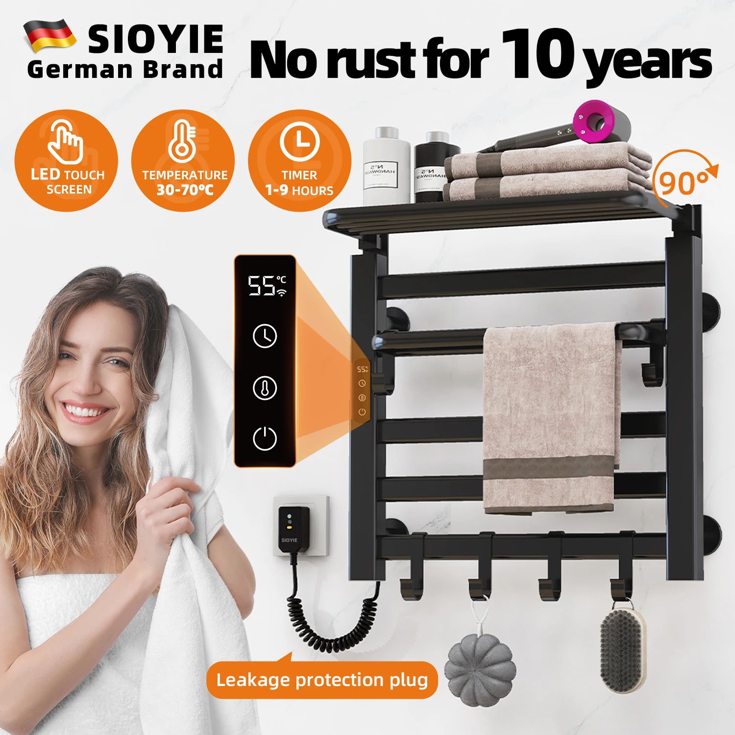 SIOYIE Towel Warmer Bathroom Wall Mounted Heated Towel Rack with storage rack,  Electric Towel Drying with Timer R630