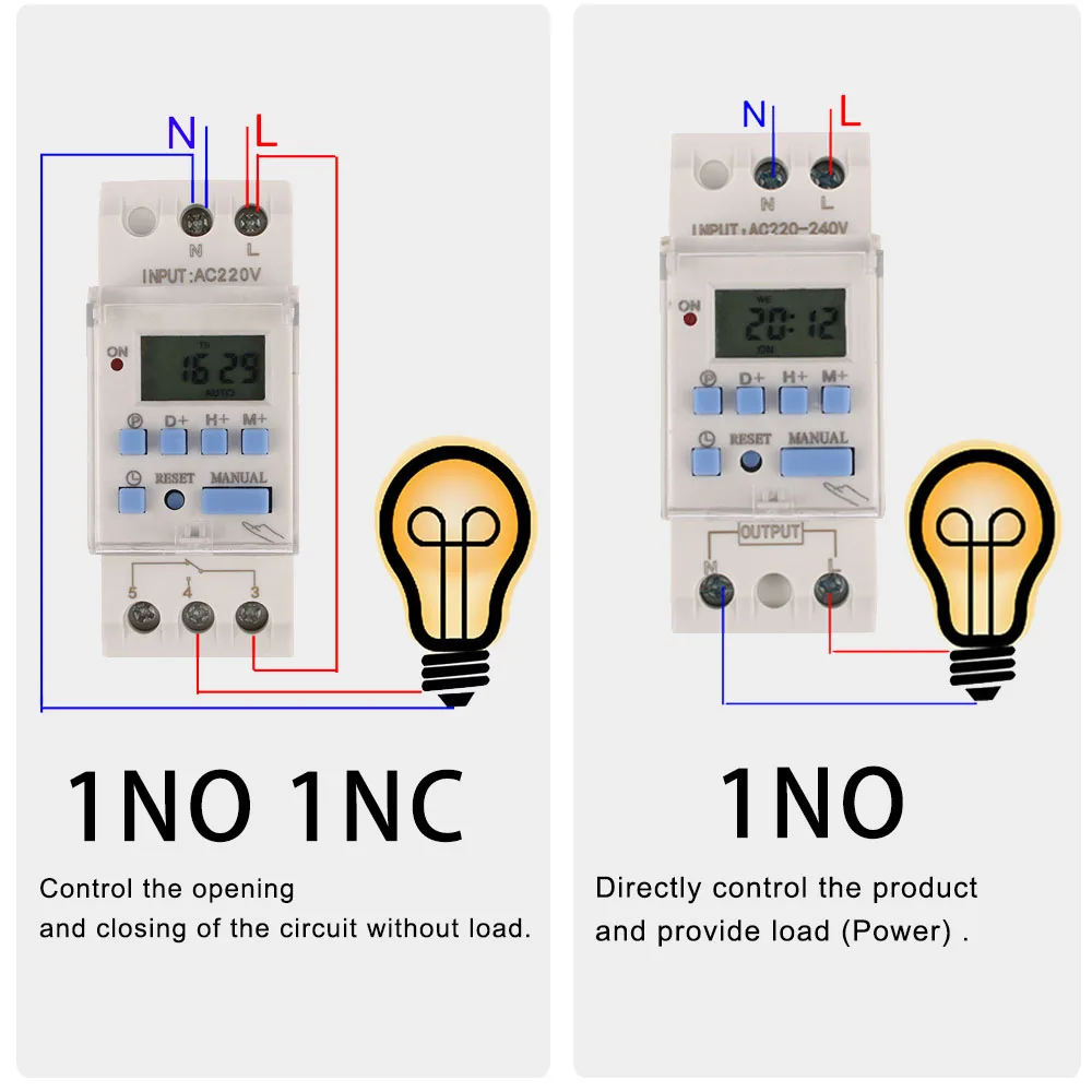 1pc AHC30A/AHC30B 40A 7 Days Din Rail LCD Weekly Programmable Electronic Timer Switch 1NO1NC 220VAC 12V24VDC 18ON/OFF Time Relay 6