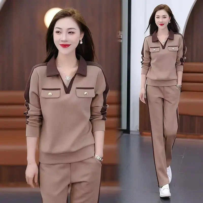 Casual Sportswear Set for Women in Plus Size Slimming and Stylish New Style for Reducing Age Fashionable Long Sleeved 3