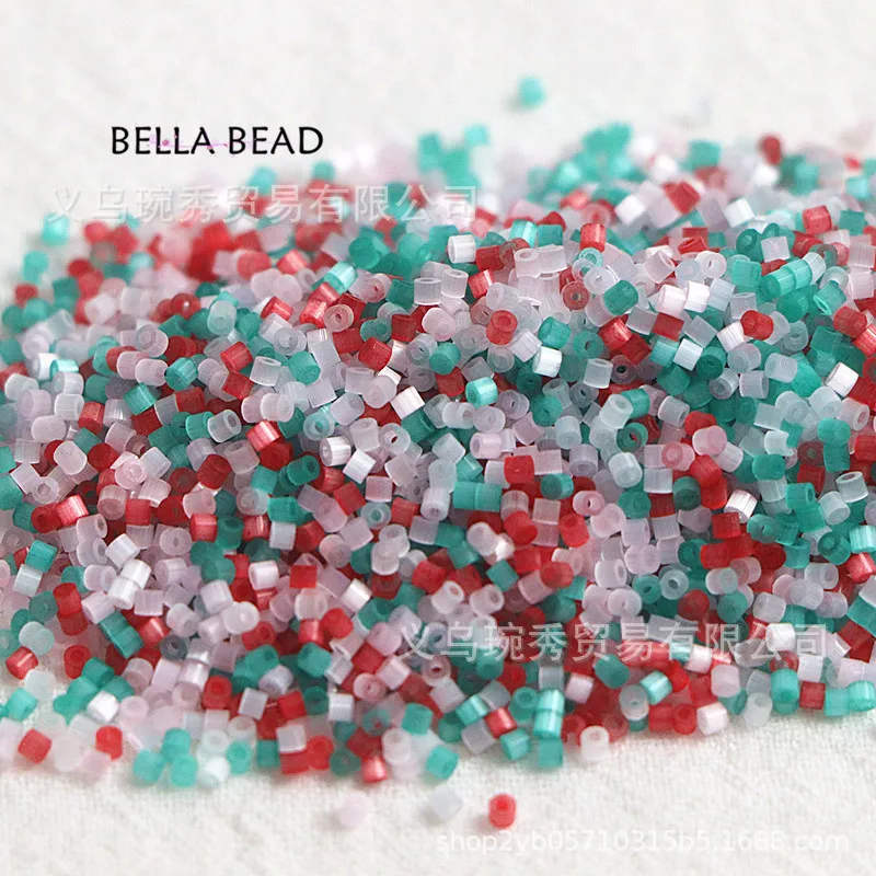 1.6mm 캣츠아이 브러쉬드 앤틱 비즈, 유리 반짝이 화이트 라이스 비즈, 수제 DIY 프랑스 자수 재료
