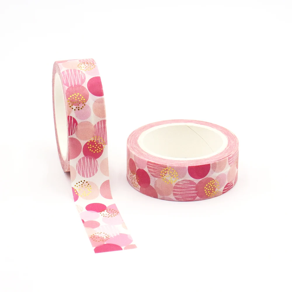 

NEW 1PC 15mm x 10m Gold Foil Pink Romantic Floral Masking Adhesive Washi Tapes office supplies stationary tape stickers