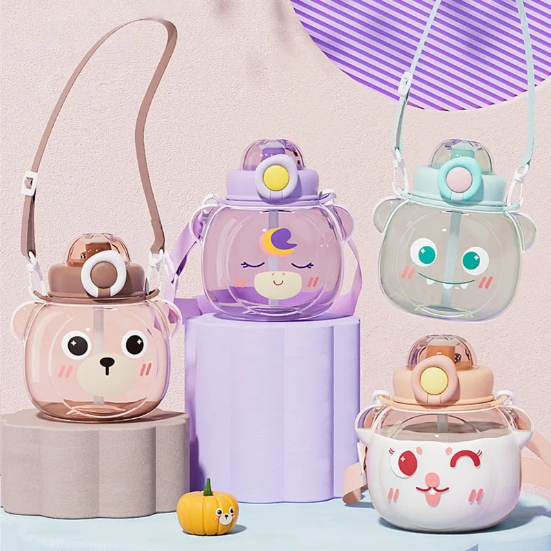 

Детская чашка для воды с мультяшным медведем и соломенным ремешком, чашка для питья с отскоком, большая емкость, чашка с большим животом, посуда для напитков, детские подарки