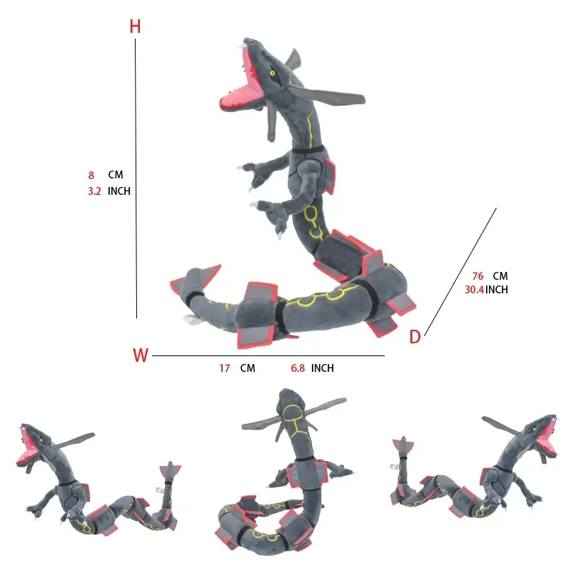 Glänzende Rayquaza-Plüschtiere, Stofftier-Spiel als Sammlergeschenk, weiche Plüschtiere, niedliche Cartoon-Figur, Schwarz, 30,5 cm – Detail 5