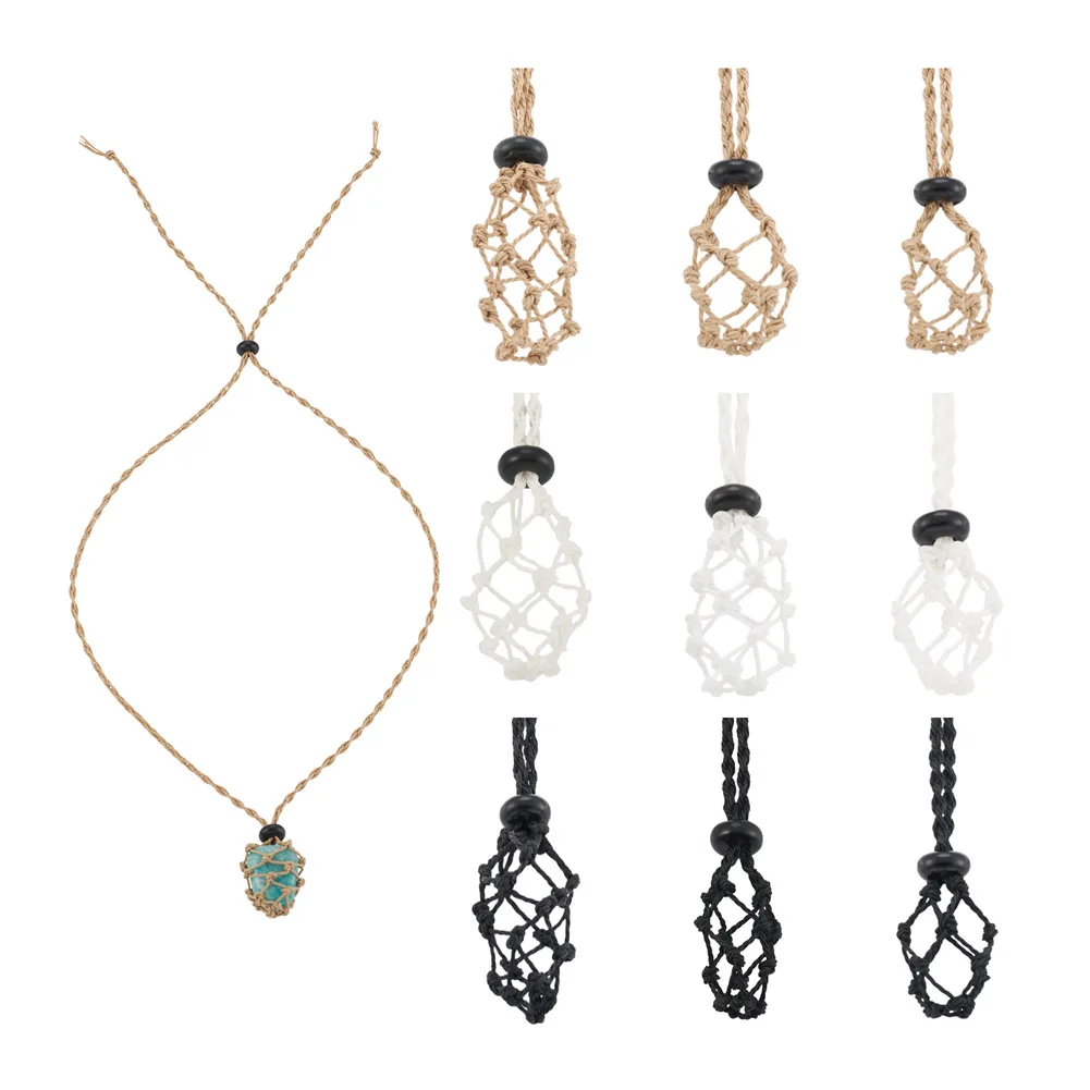 Macrame Crystal Necklace Pouch Cage Necklace Interchangeable Adjustable  Eco-friendly 100% Linen Cord Abrasion Resistance W/O Stones 