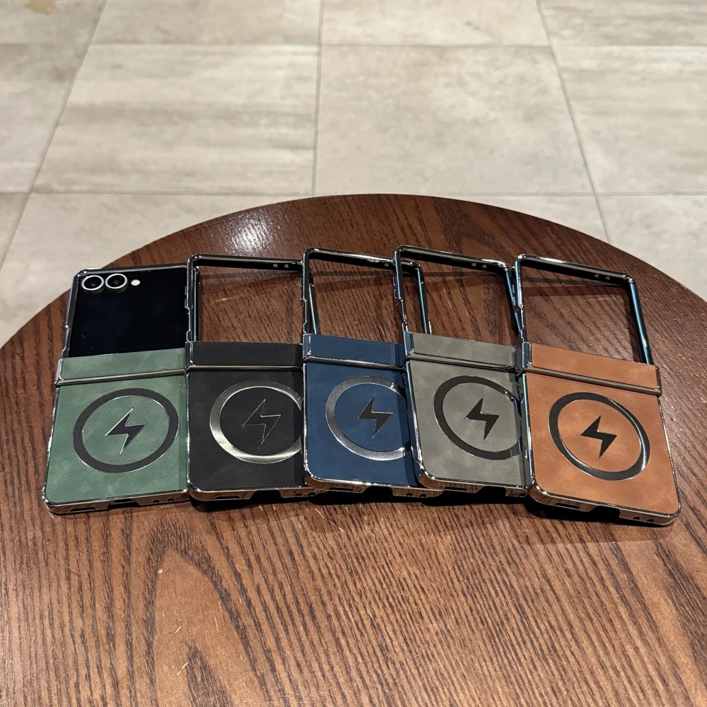 Luxury Plating Magnetic Matte Leather Case - Wireless Charging & Shockproof Protection