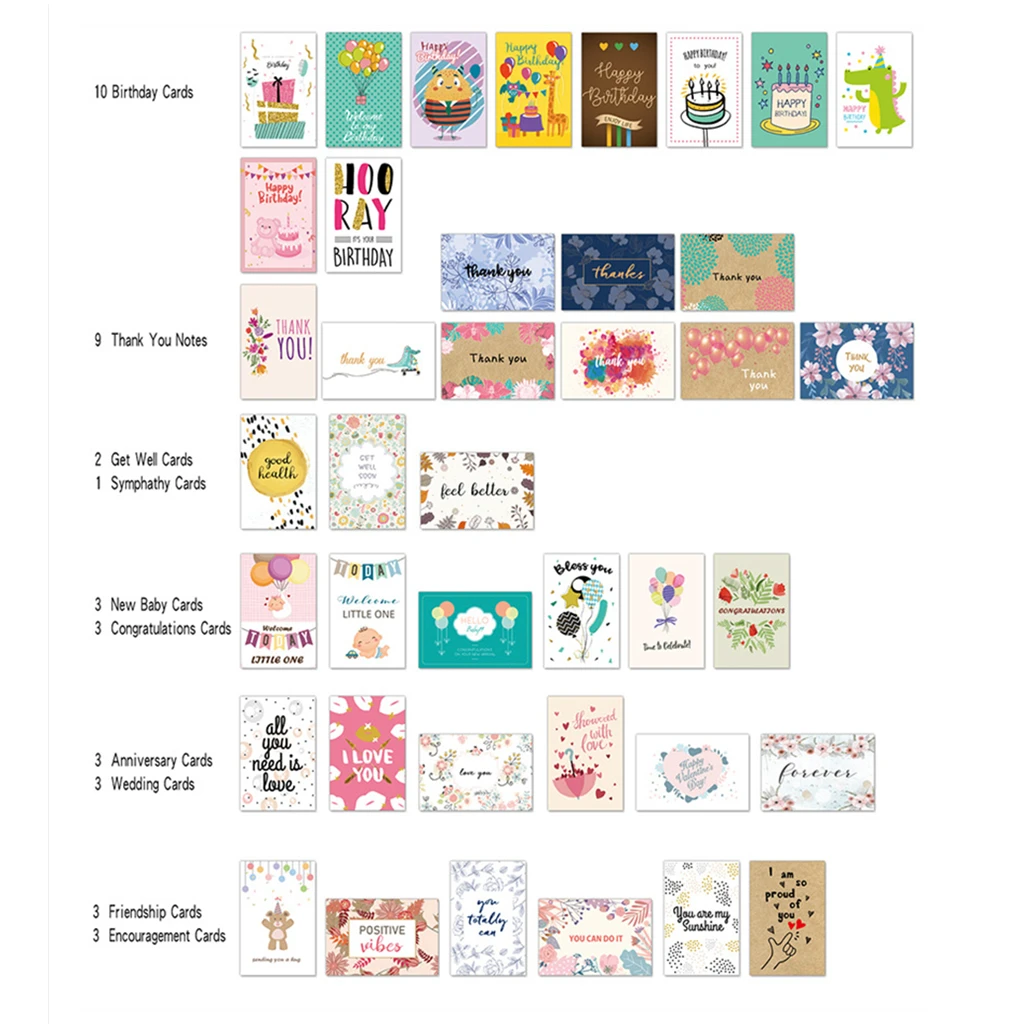 40pcs Greeting Cards with Envelopes for Wedding Bridal Shower Baby Shower Valentine's Day Graduation Birthday for All Occasions