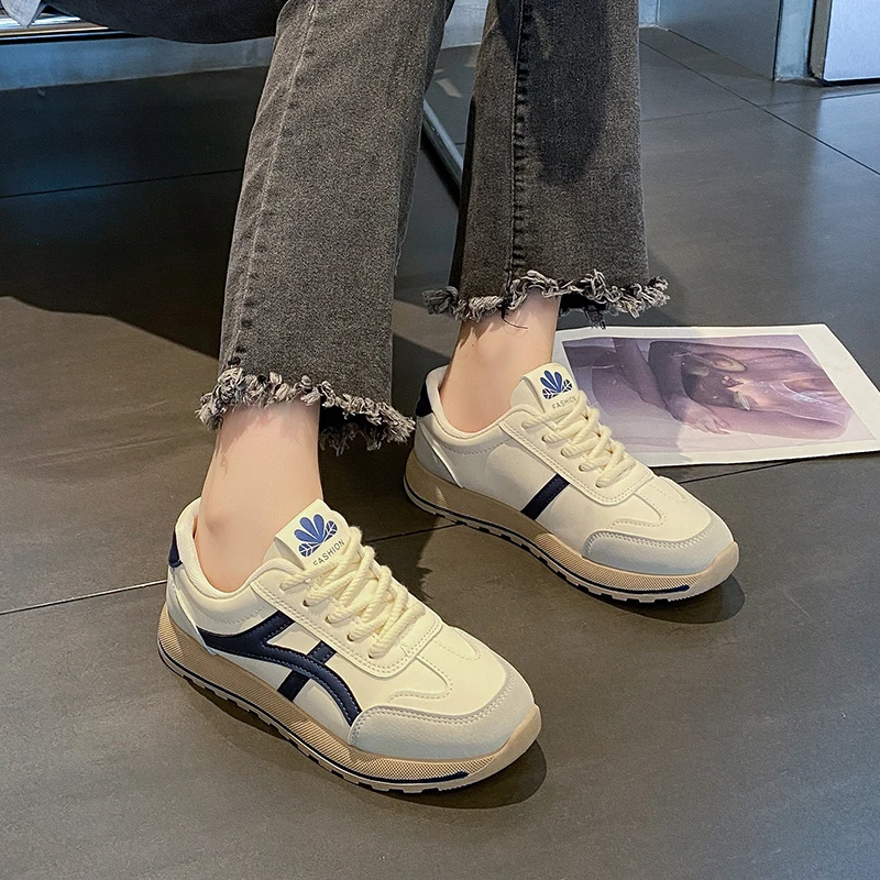 

Women's Mid Heel Flat Sneakers Lace Up Breathable Sneakers Casual Thick Sole Women's Shoes Women's Vulcanized Shoes Zapatillas