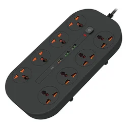 Universal Power Strip with Surge Protection, USB and Type - C Ports, and 8 Outlets - Black