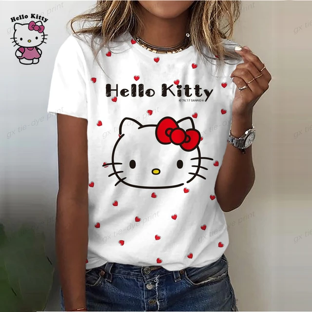 Summer New Women's Fashion T-shirt O Neck Daily Top Shirt Casual Women's  Hello Kitty Printed T shirt Regular Street Femmes Wear - AliExpress