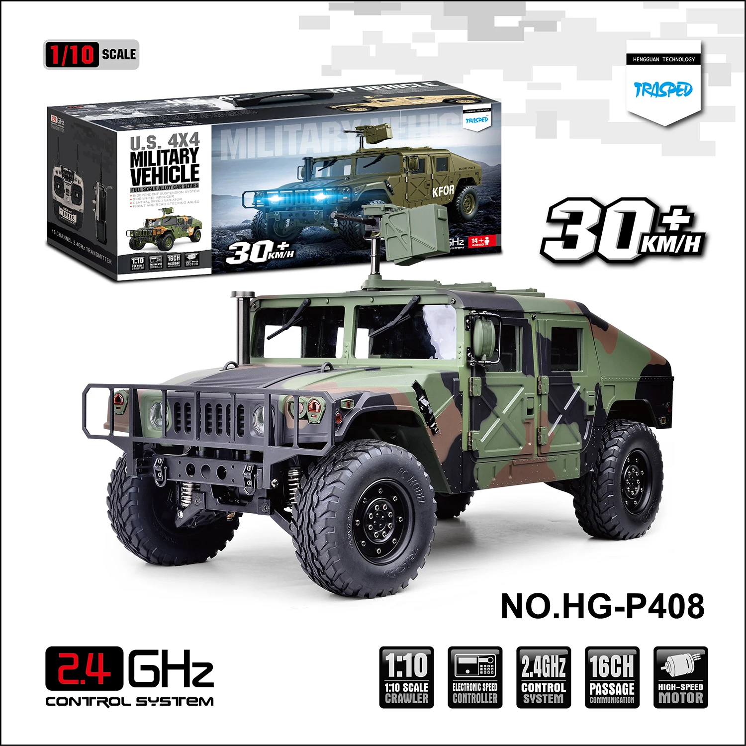 HG P408 1/10 Scale RC U.S. Military Truck 4*4 Crawler Off-road Car Vehicle Model 2Speed ESC Motor Radio Control Toys TH15070 2