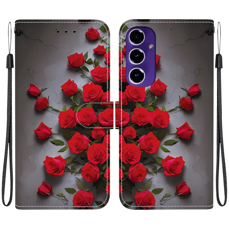 Elegant Colored Flower Wallet Phone Case with 3D Pattern and Magnetic Flip Leather Cover