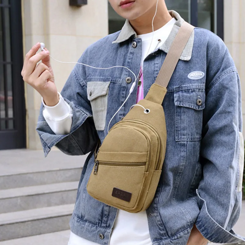 New Casual Canvas Men's Chest Bag Outdoor Sports Man Crossbody Bag Fashion Sling Bag Vintage Male Shoulder Bag