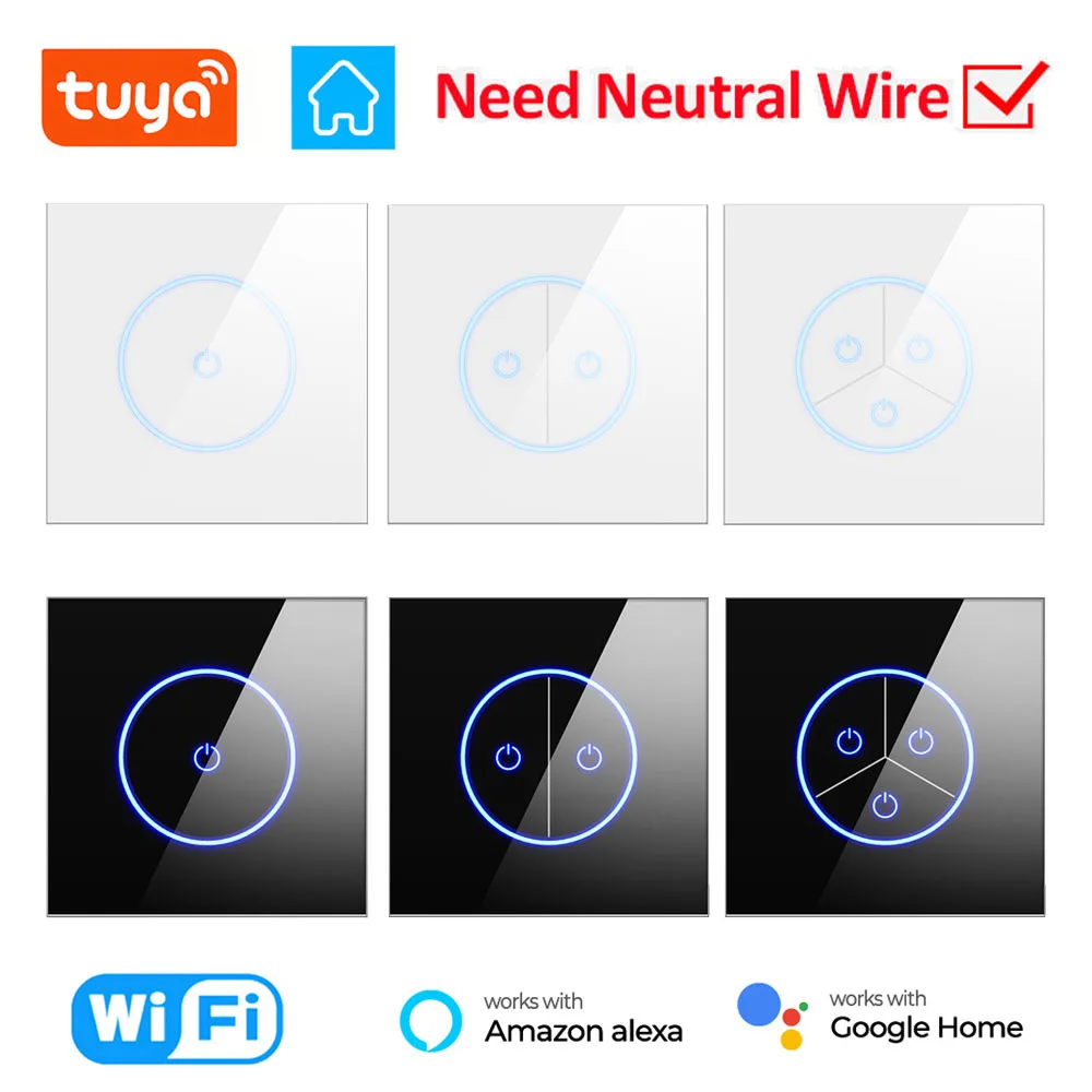 Tuya Wifi Smart Switch Eu 1/2/3Gang Light Switch Smart Home Wall Glass Touch Panel App Telecomando Vocale Per Alexa Google