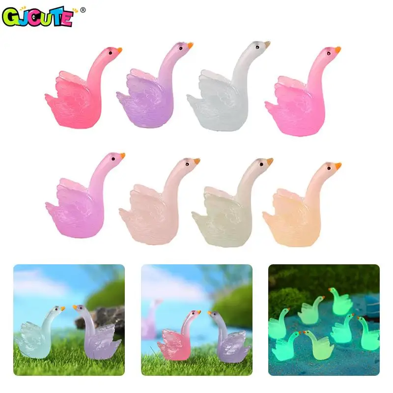 

5Pcs/lot Mini Resin Luminous Swan Goose Ornament Glow In The Dark Miniature Fairy Garden Decoration Accessories DIY Car Figurine