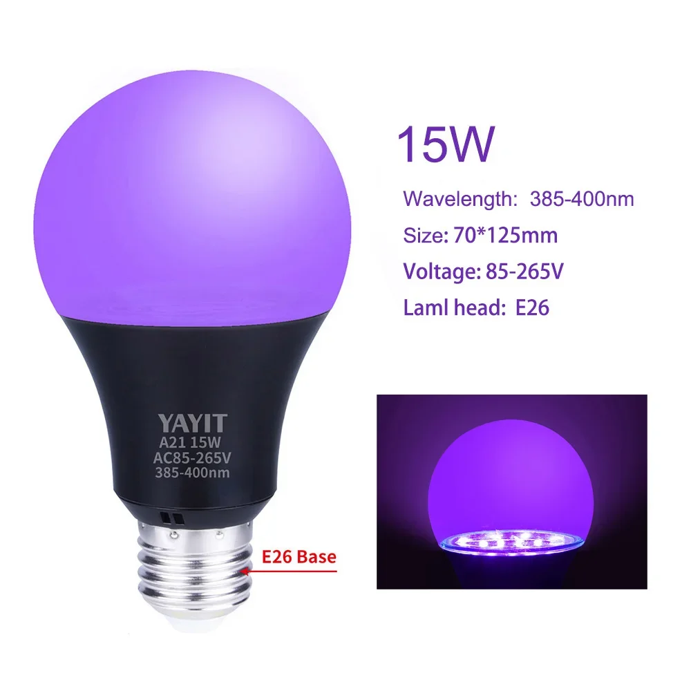 8W 9W 9.5W 15W 56W Ultraviolet UV Lamp Bulb Black Light Fluorescent Detection Lamp E26 110V 220V For DJ Party Home Decoration uv flashlight black light bulbs