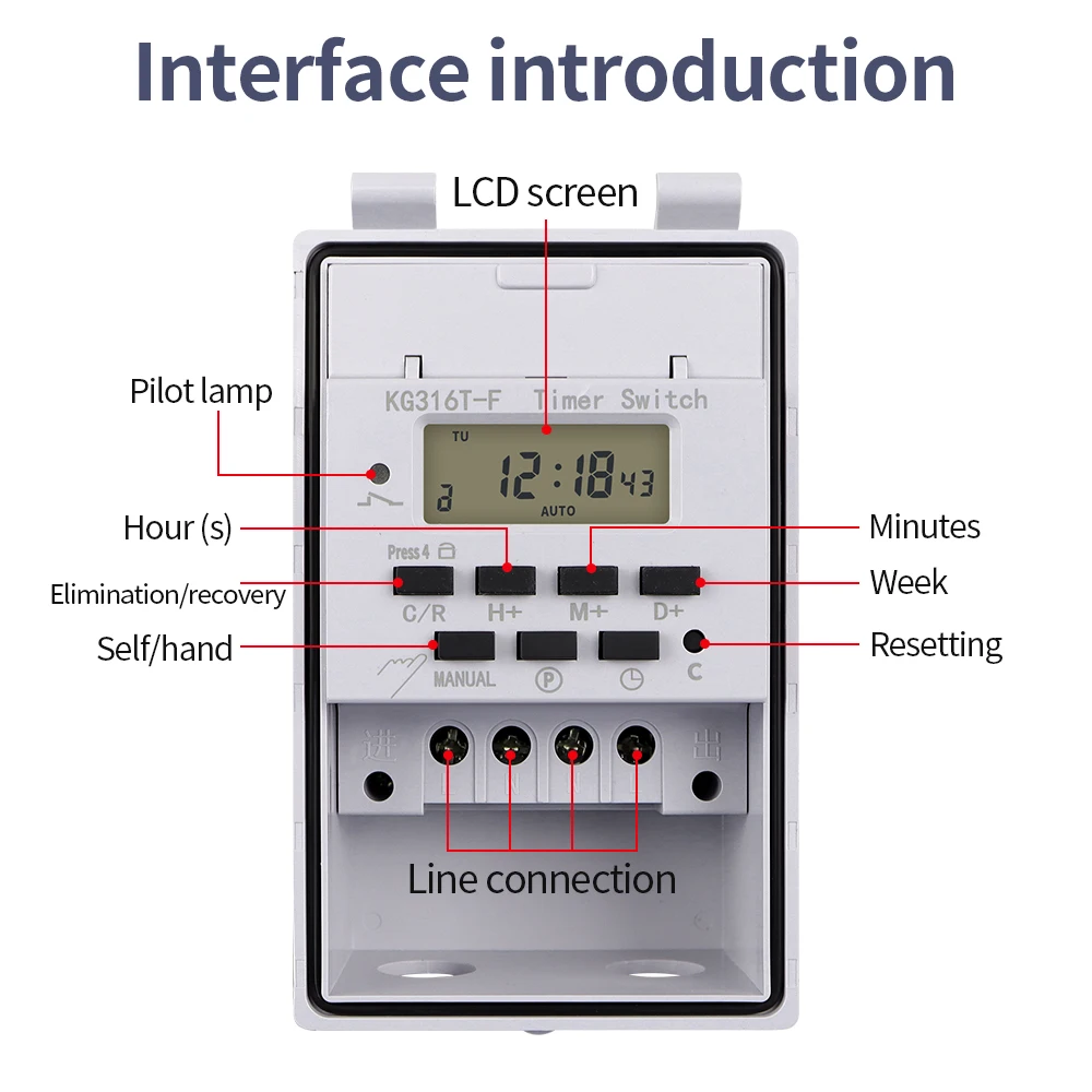 Digitaler Zeitschaltuhr, 220 V, 30 A, wasserdicht, Wandbehang, wöchentlich, 7 Tage, programmierbarer elektronischer Timer mit wasserdichter Box für den Außenbereich – Detail 9