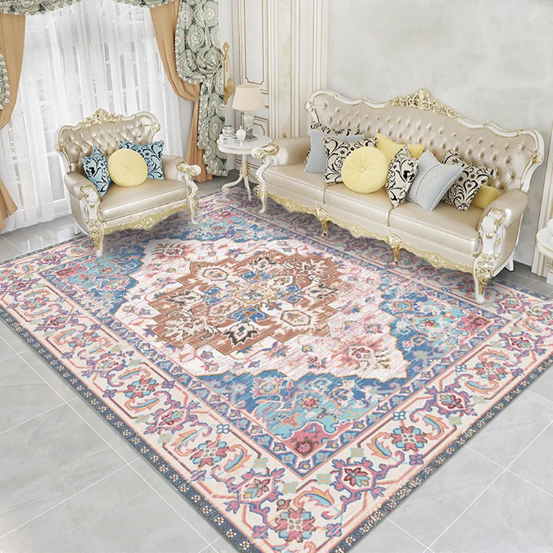 New Bohemian Anti-Slip Living Room Carpet Vintage Turkish Waterproof Sofa Coffee Table Rug Moroccan Colorful Bedroom Bed Mat