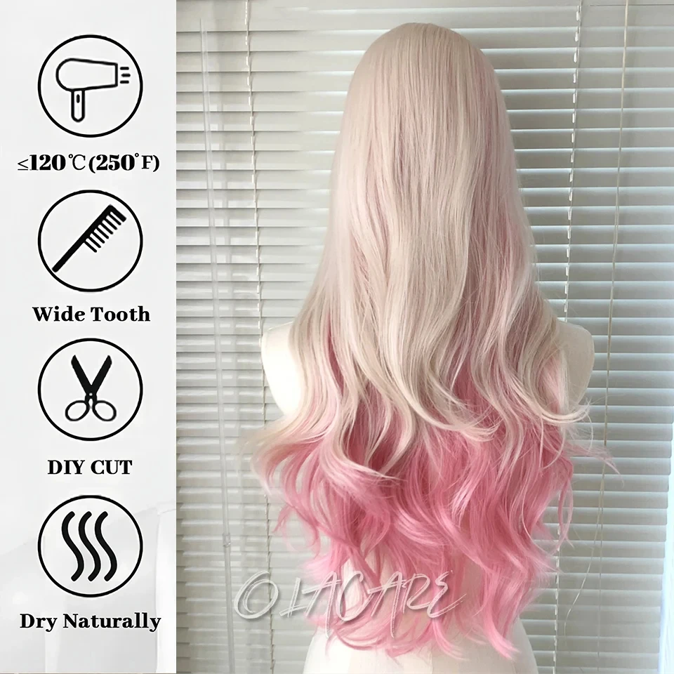 Pink Blonde Synthetic Lace Front Wig For Women Daily Use